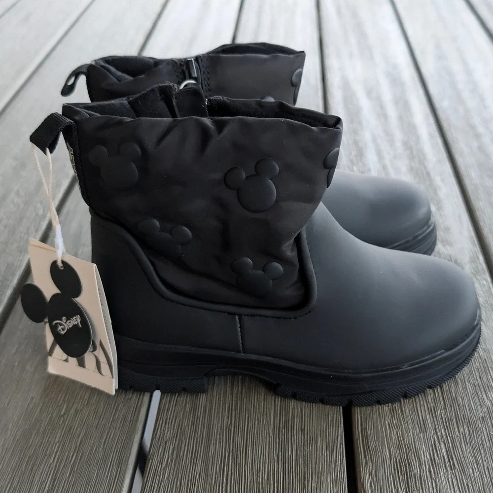 Zara Kids‎ Disney Mickey Mouse Black Quilted Ankle Boots Size 11 NWT